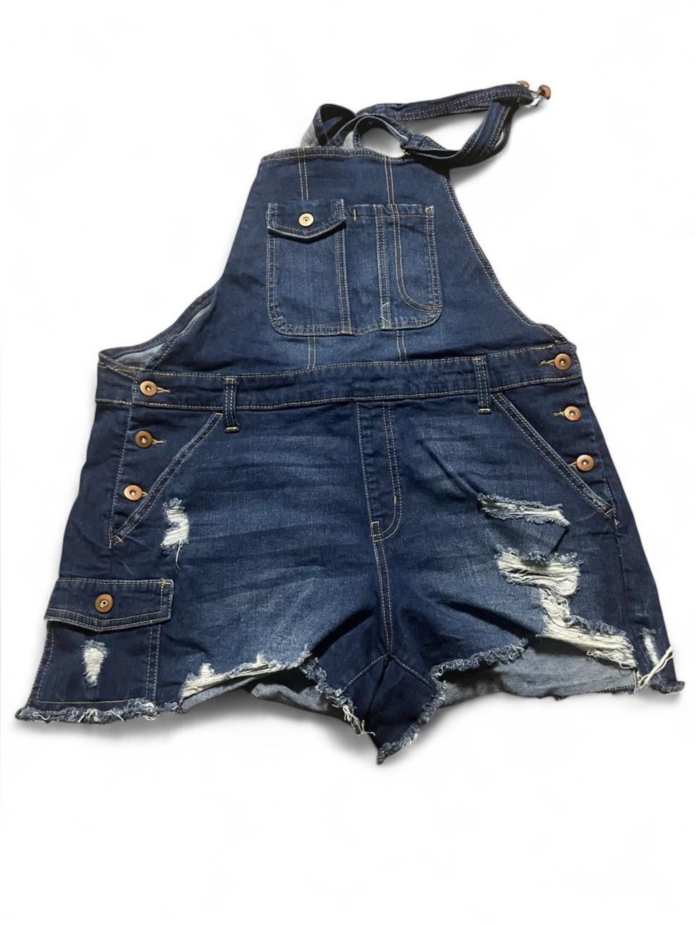Denim Blue Kids Distressed Short Overalls